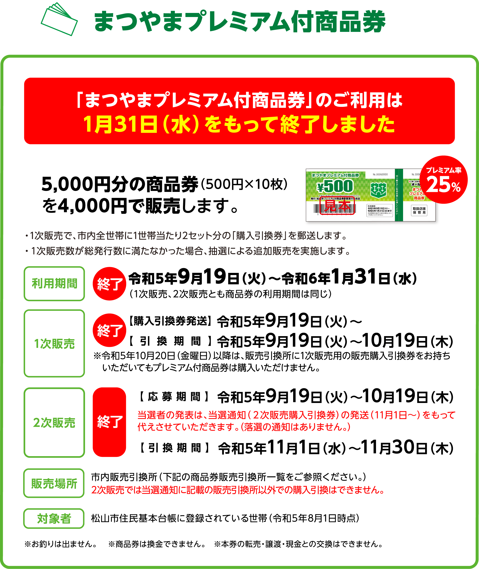 まつやまプレミアム付商品券